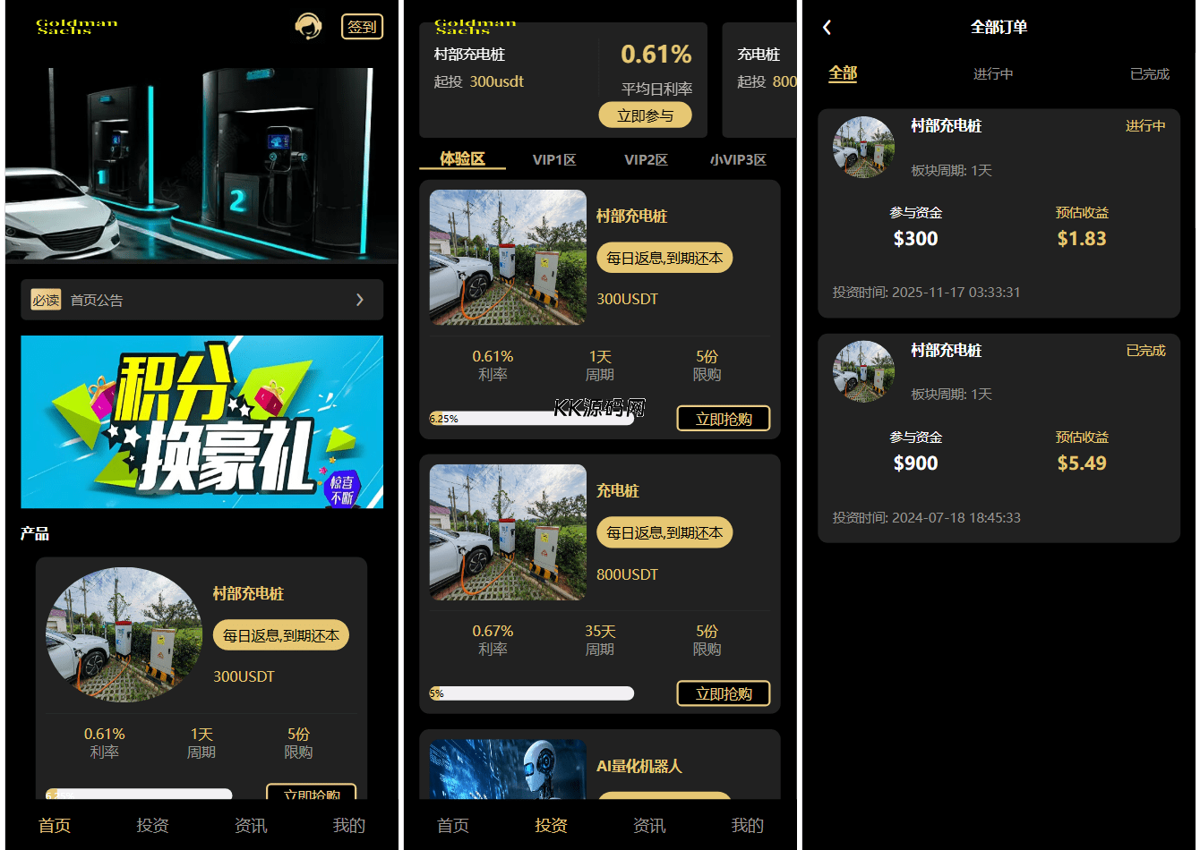 Fidelity充电桩投资理财系统源码-前端uniapp纯源码+后端PHP
